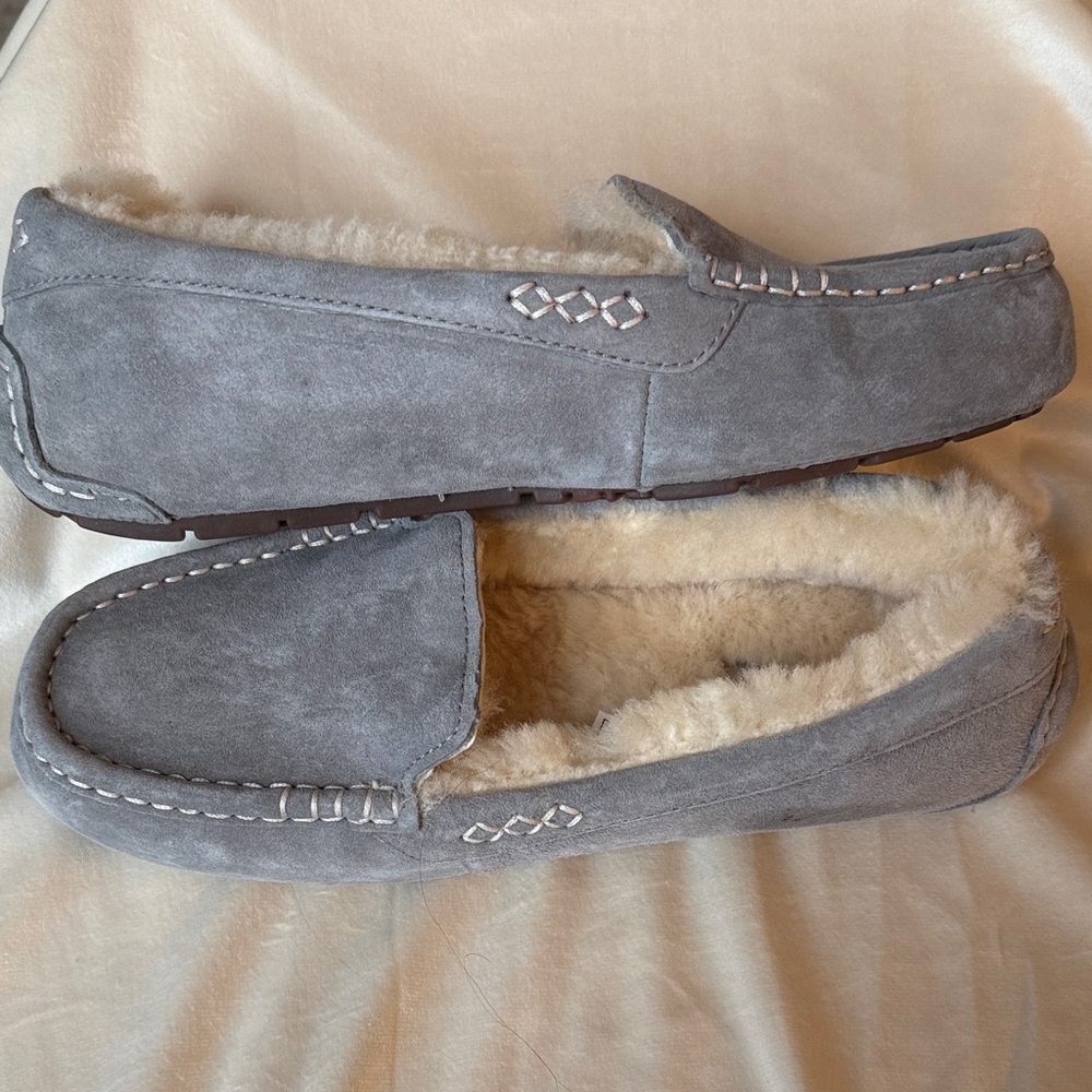UGG Women’s Ansley Light Grey Suede & Sheepskin Slippers/Loafers - Picture 12 of 16